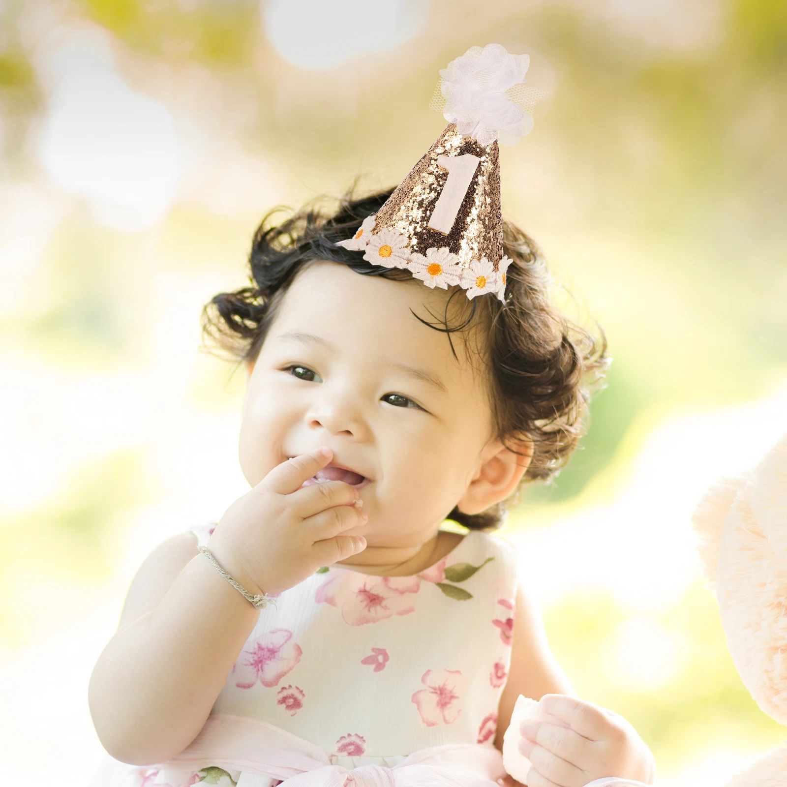 

Glitter Flower Birthday Hat Lightweight Kids Hats Cloth Photo Prop Celebrations Cone Design