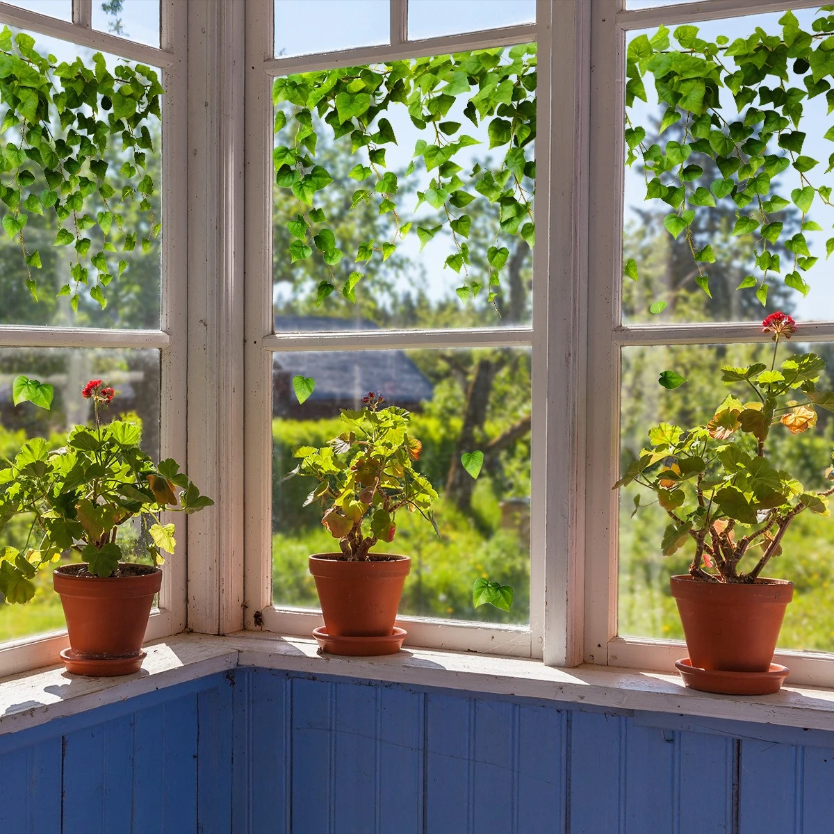 ملصق نافذة إبداعي من أوراق الشجر الخضراء والنباتات لغرفة الأطفال، وديكور المنزل، وملصقات نافذة زجاجية للحديقة