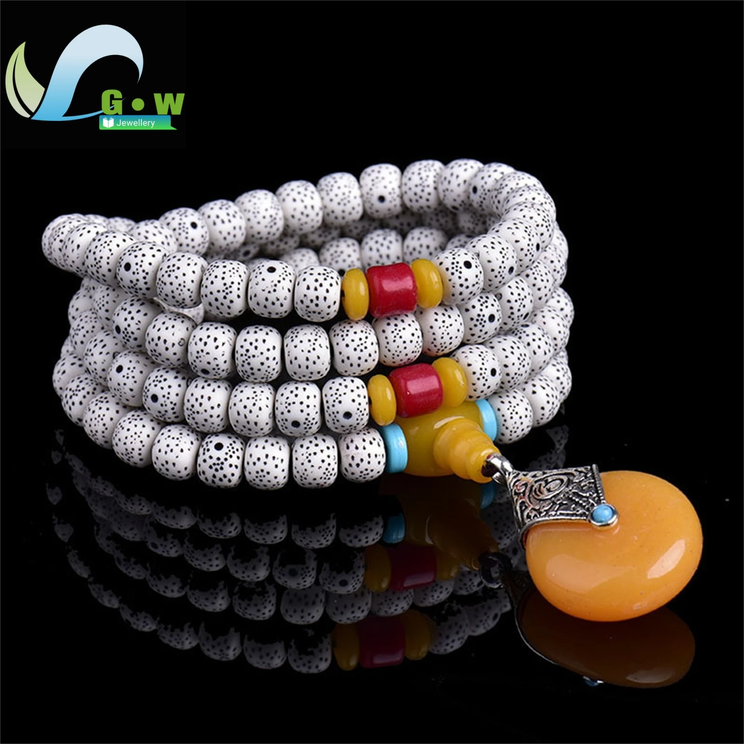 

108 Beads Star Moon Bodhi Seed Buddhist Bracelet with Amber Pendant Unisex Adjustable Meditation Prayer Mala Jewelry Men Women