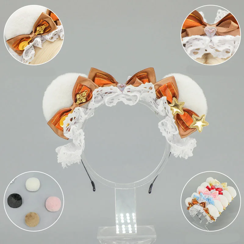 أنيمي لوليتا تأثيري الحيوان عقال لطيف أفخم آذان القط تكدرت شريطة من الدانتيل Bowknot جرس الشعر هوب حفلة تنكرية خوذة