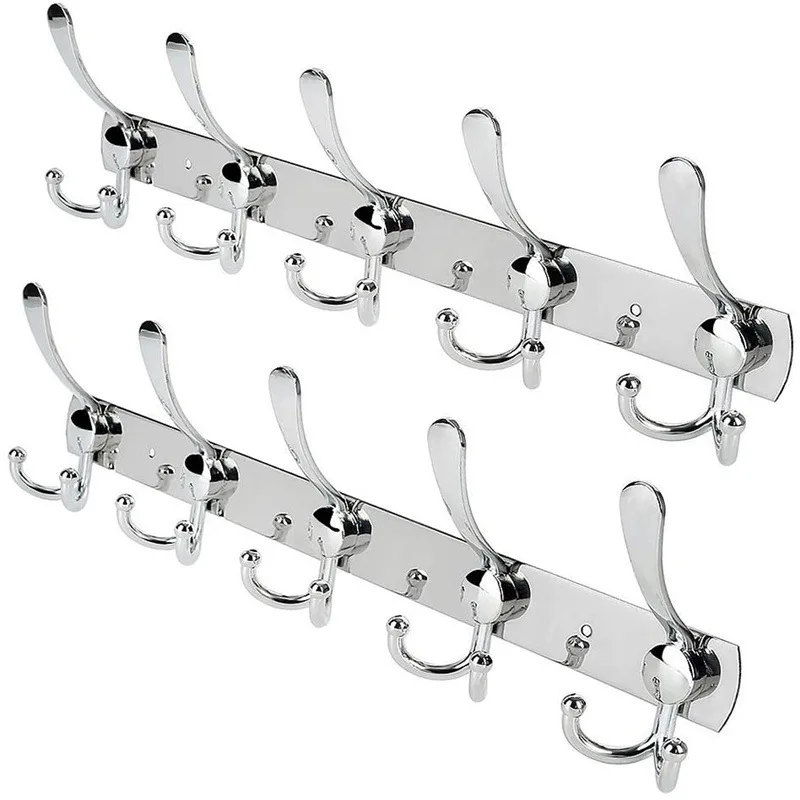 10 Hooks Stainless Steel Coat Hanger Wall Door Behind Hanging Hat Hooks Kitchen Bathroom Clothes Hooks Storage Home Accessories