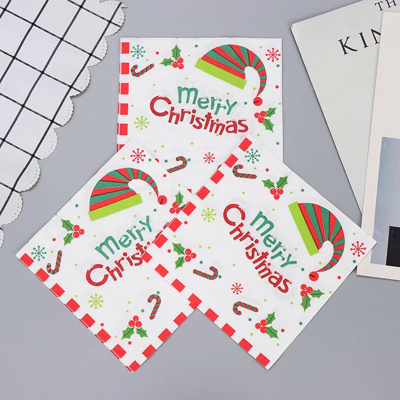 20Pcs 33x33cm Christmas Series Printed Paper Disposable Tableware Sqaure Napkin Tissues Xmas Party Decor