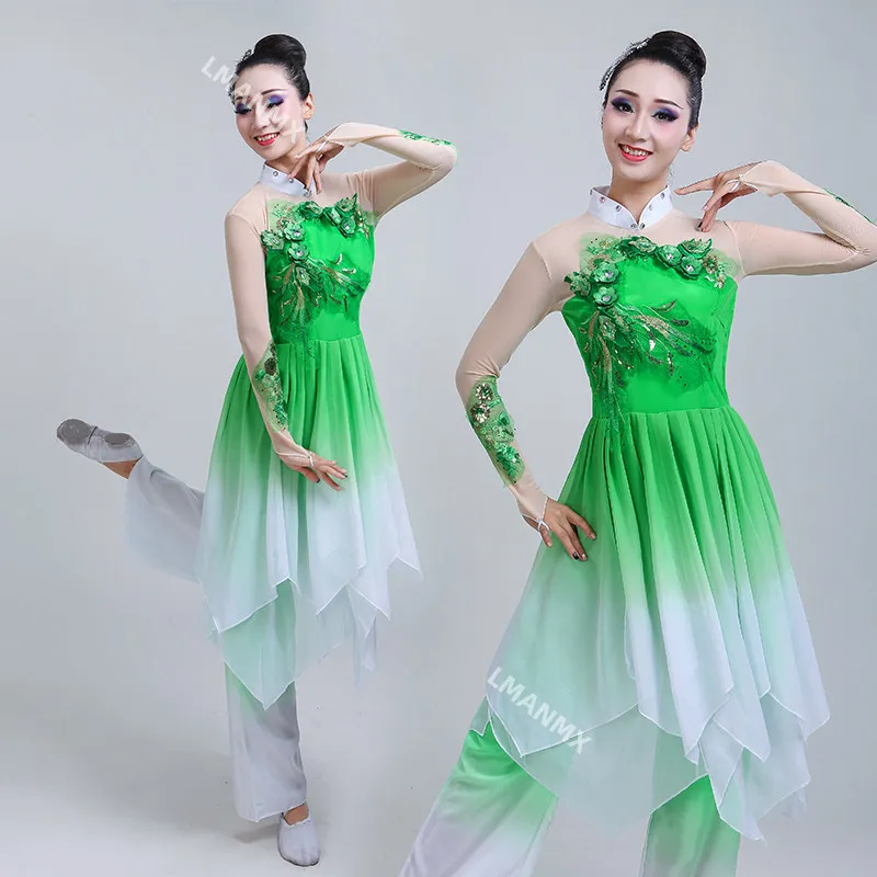 

Classical dance costumes, adult women's jasmine flower, ethnic dance, yangko performance costumes, fan set
