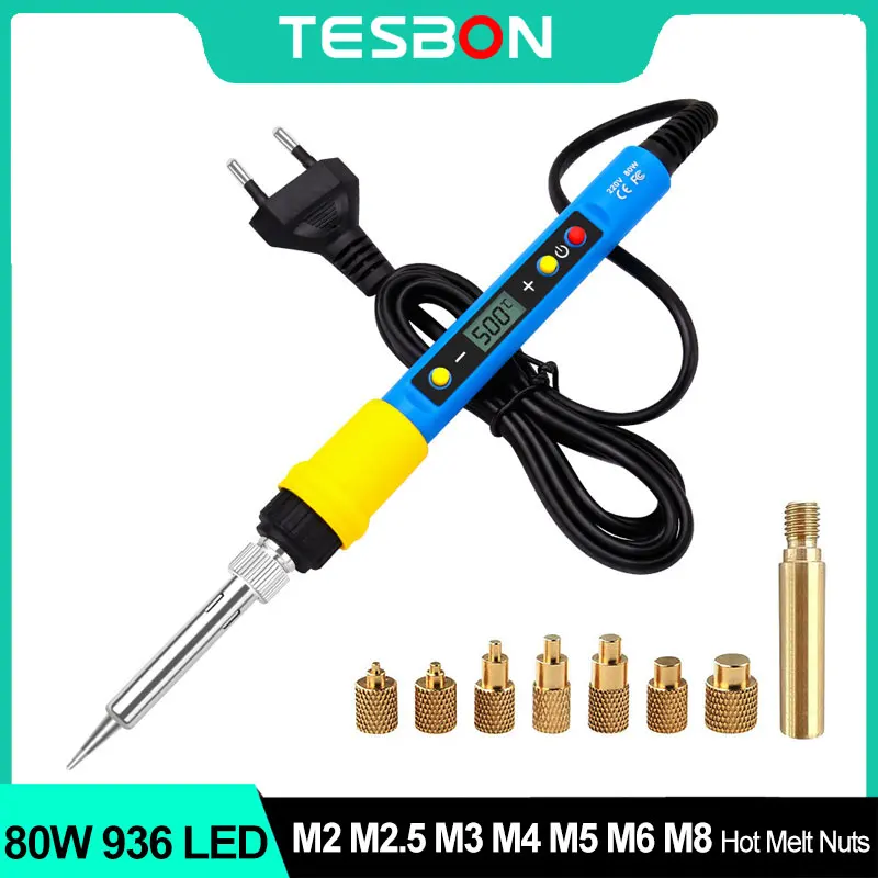 Fer à souder LED 936, 80W, avec pièces d'imprimante 3D, VORON2.4 M2 M2.5 M3 M4 M5 M6 M8, écrous thermofusibles, outil de pointes d'intégrage