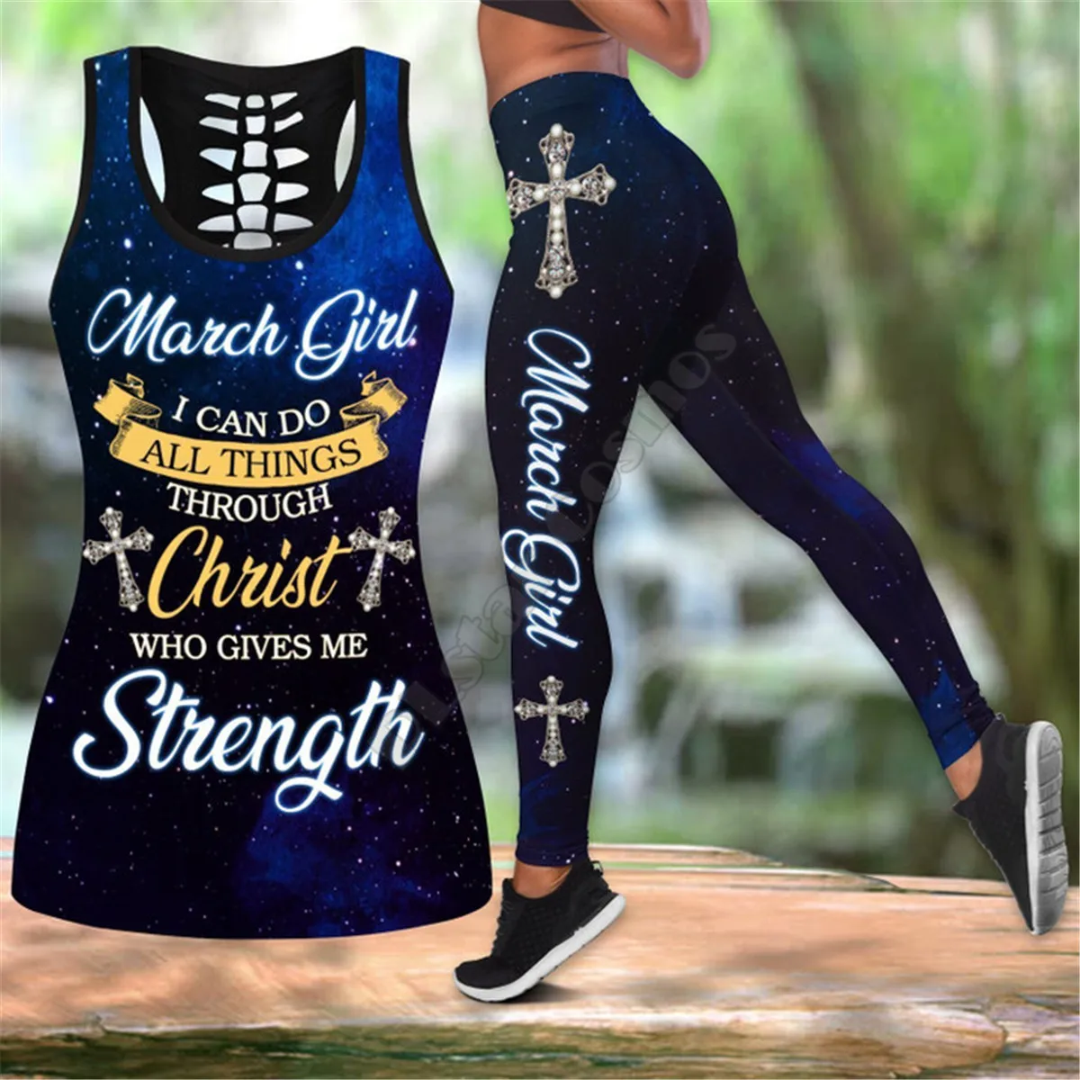 I Can Do All Things Through Christ Who Give Me Strength 3D Print Tank Top+Legging Combo Outfit Yoga Women For Girl January-June