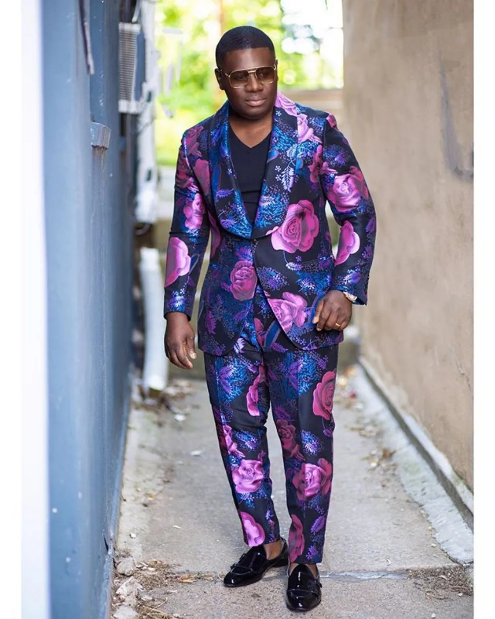 

Luxury Purple Floral Groom Tuxedos Single Breasted Men Suits For Wedding Male Party Dress Costume Homme ( jacket+Pants)