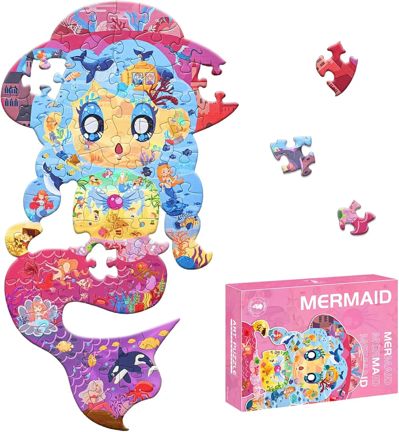 

Irregular Jigsaw Puzzles,Mermaid Puzzle 70 Pieces Enlightening Puzzle Game Creative Gift for Boys Girls (Mermaid)