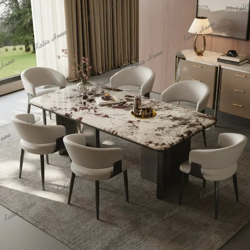 FG Italian Style Light Luxury Supercrystalline Stone Dining Table Rectangular Pliante Dining Tables And Sets Of 6 Chairs Furnitu