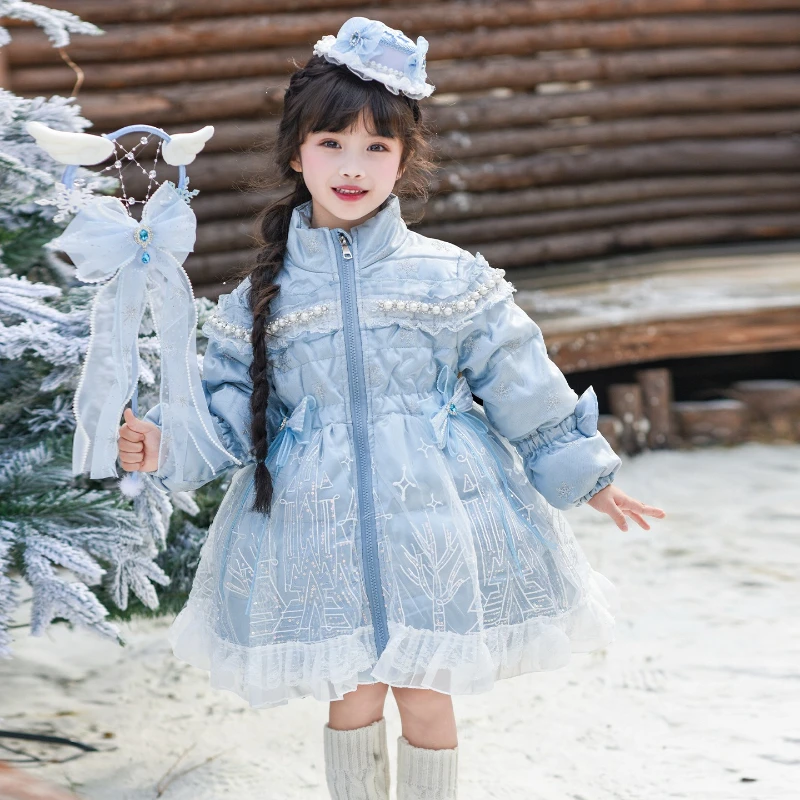 

Elsa Girls Lolita Down Coat, White Duck Feather Winter Jacket for Kids & Toddlers Sweet Fashion Outerwear