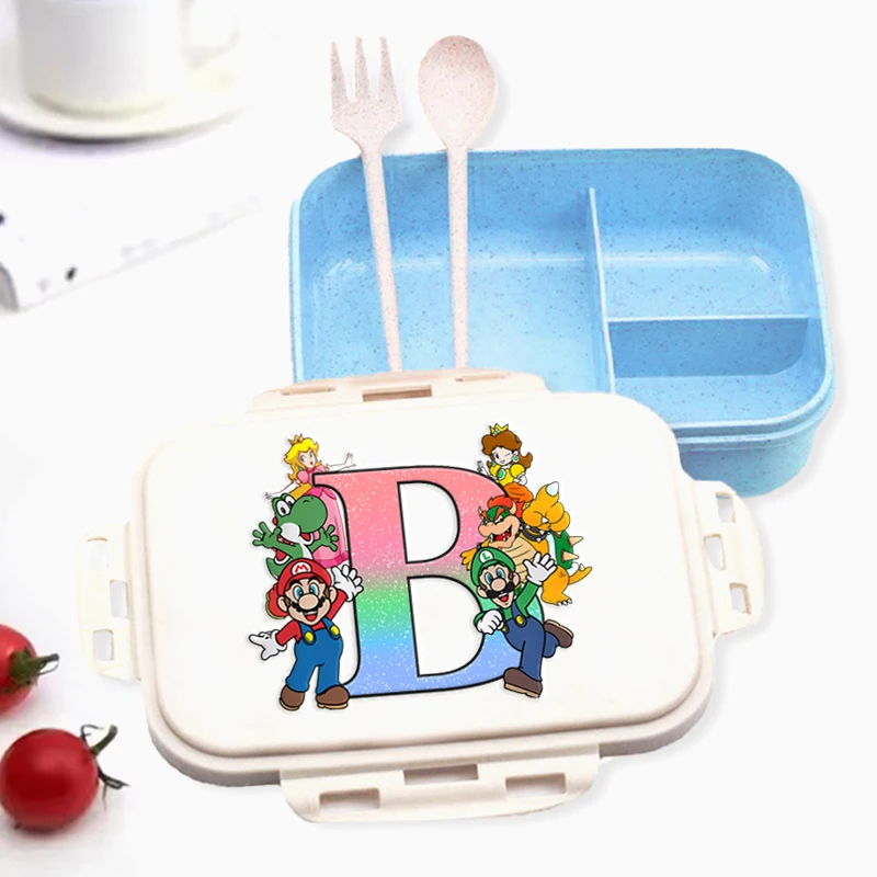 Super Marios Bros Children Lunch Box Letter A-Z Boy Girl Student Bento Boxes Luigi Peach Daisy Lunchbox School Office Dinnerware