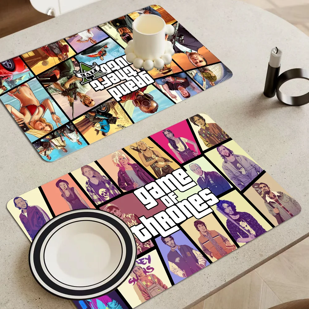 

Game GTA V Coffee Cup Ironing Mat Modern Art Texture Drying Mat Kitchen Counter Coffee Bar Drain Mat