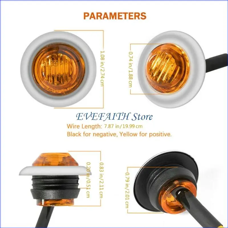 124B LED الجانب ماركر ضوء 3/4 "الجبهة الخلفية أضواء مؤشر الجانب بدوره مصباح إشارة مقاوم للماء لمقطورة الشاحنة #6