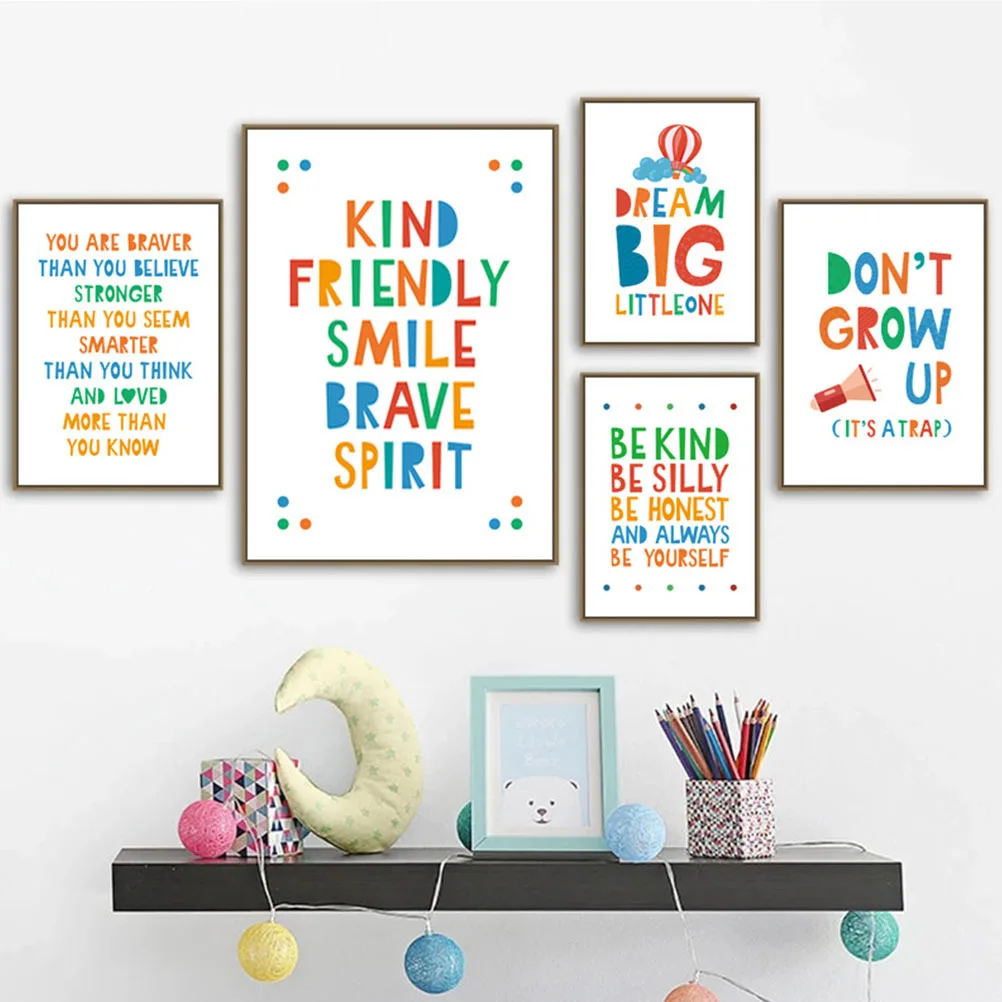 

6pcs Alphabet Decorative Wall Art Kids Room Nursery Home Office Indoor Painting Cartoon Style Hanging Decoration Wall Adornment