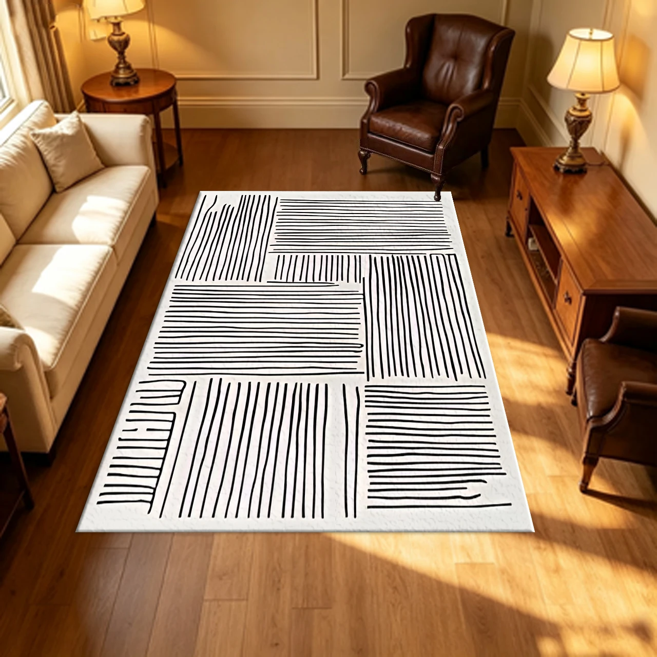 Hand‑Drawn Line Art Carpet Flooring Minimalist Black White Area Rug Modern Art Floor Mat for Home Interior