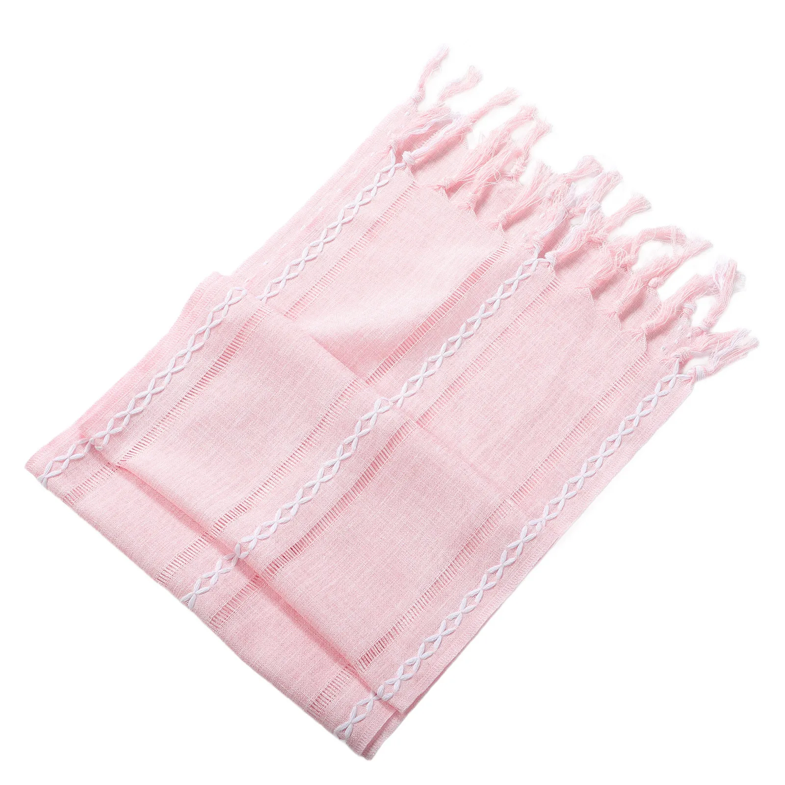 

Table Runner Pink Boho Embroidered Tassel Design Fade Resistant Wrinkle Free Non Slip For Dining Room Farmhouse Wedding Decor