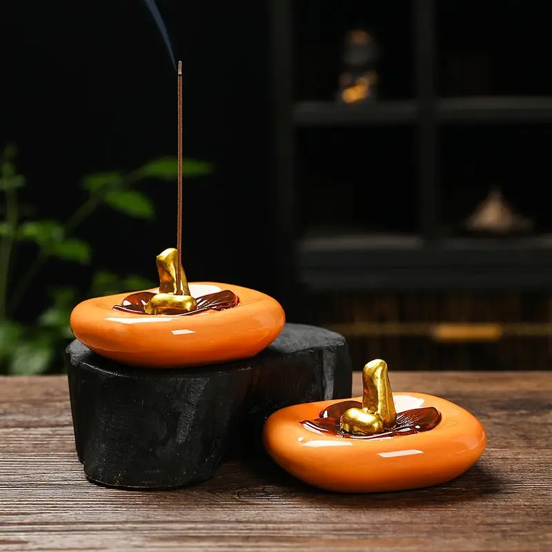 

Ceramic Persimmon Thread Incense Burner Small Ornament Household Thread Incense Insertion Incense Incense Burner Incense