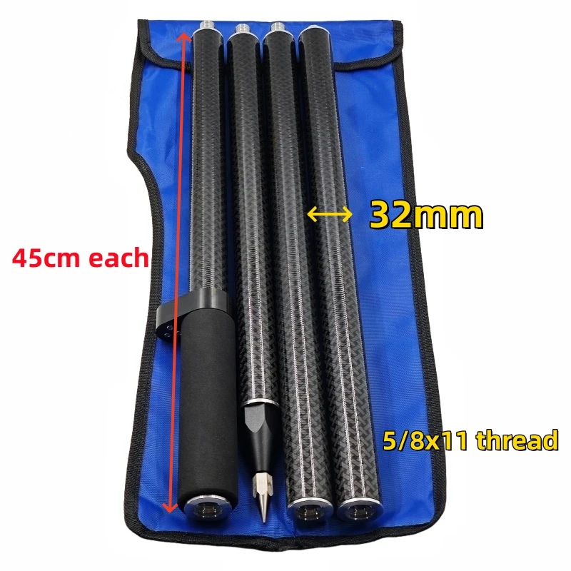 1.8m Four-section 100% Pure Carbon Fiber Extension Prism Pole Measuring Rod Survey GPS RTK Pole 4 Poles (45cm) Diameter 32mm
