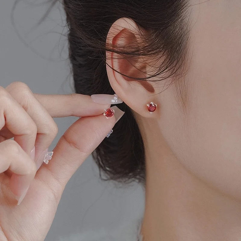 

925 Sterling Silver Geometry Hip Hop Dragon Claw Red Zircon Stud Earrings for Women Fine Jewelry High Luxury Vintage Accessories