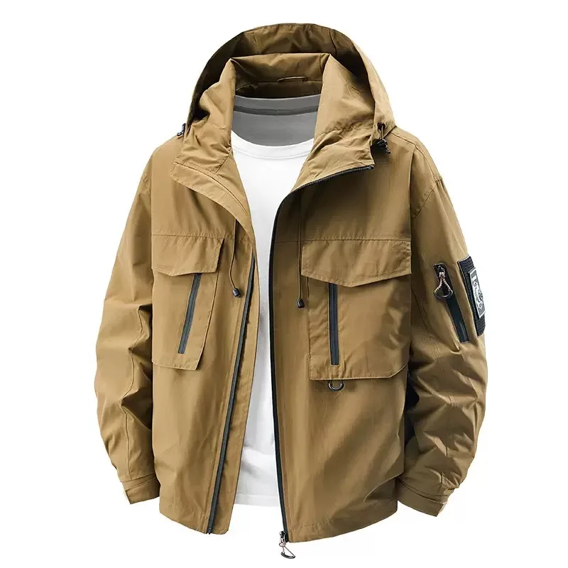 Autumn and Spring New Fashion Trend Retro Multi-pocket Workwear Jacket Men's Casual Loose Sports Plus Size Hooded Coat M-5XL