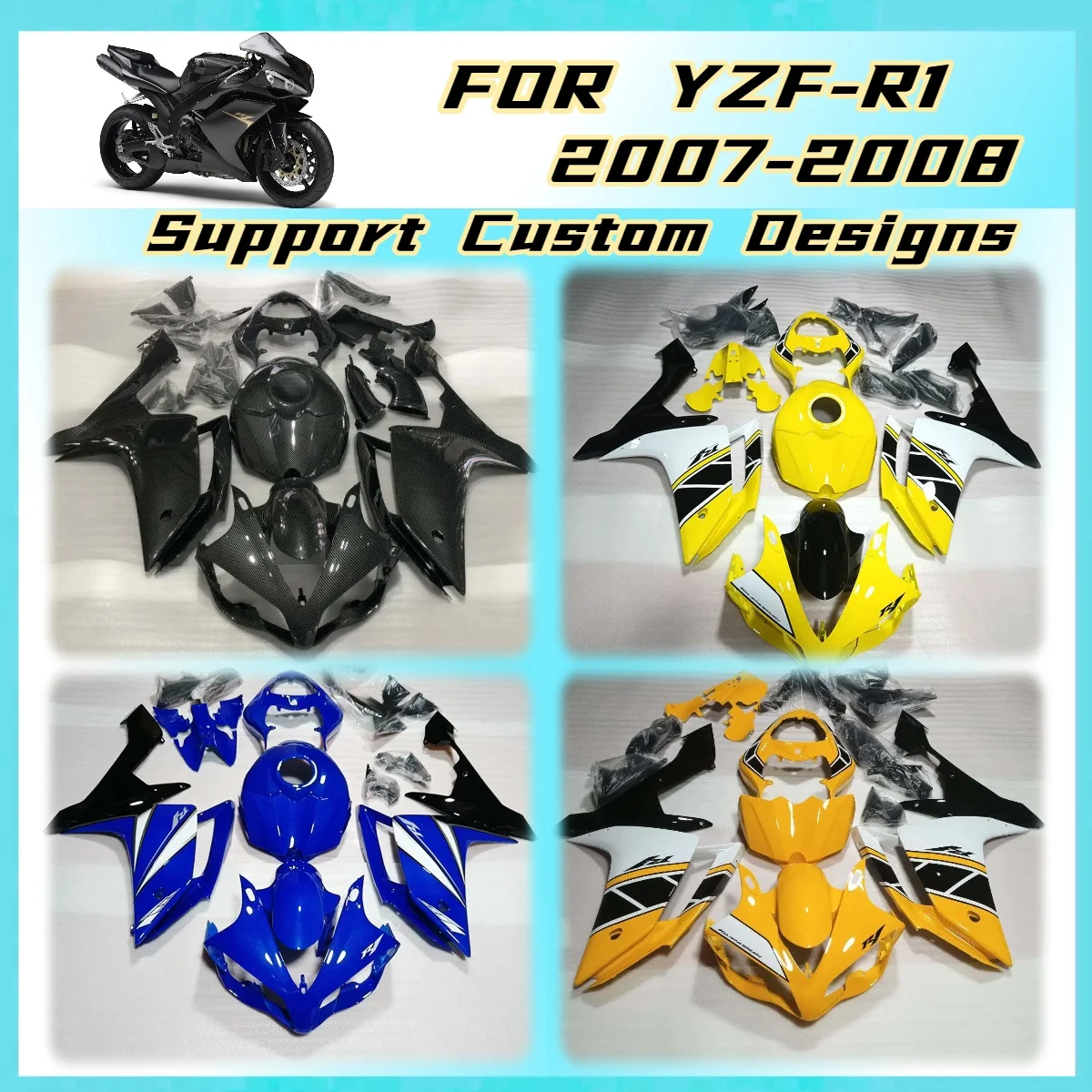 Full Fairing Kit for Yamaha YZFR1 2007 2008 Motorcycle Accessories Fairings YZF R1 07 08 RN19 ABS Plastic