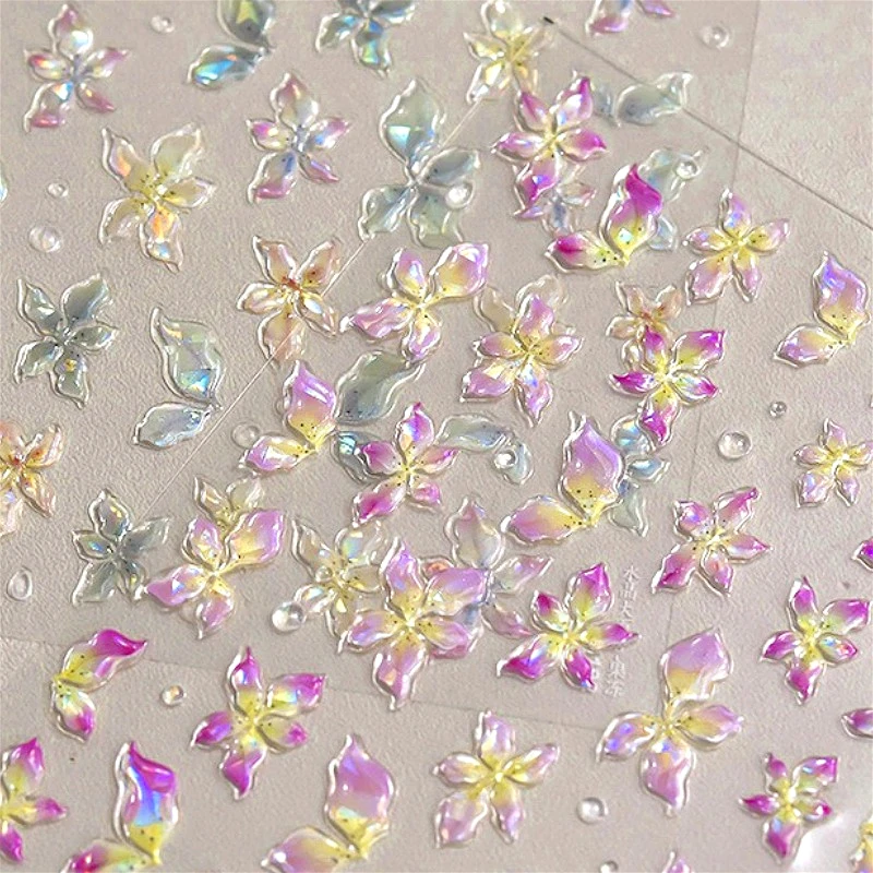 

Honorable Colorful Jelly Lily Flower Petal Blossom Exquisite Nail Art Stickers Delicate Illusion Charms Manicure Decals Supplies