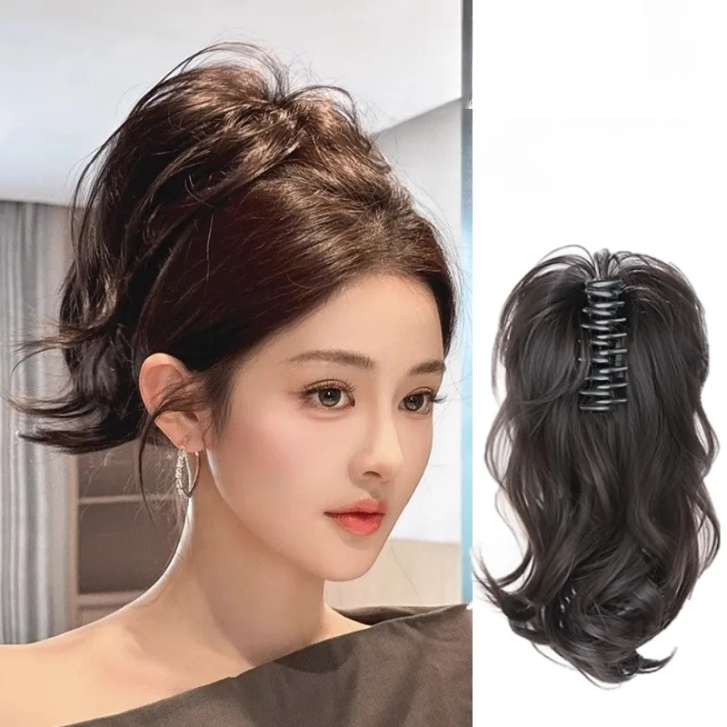 Parrucca sintetica per capelli di pollo con legame basso, clip per afferrare, testa di bocciolo di fiore updo, accessori per capelli di fascia alta per intestino crasso a strisce