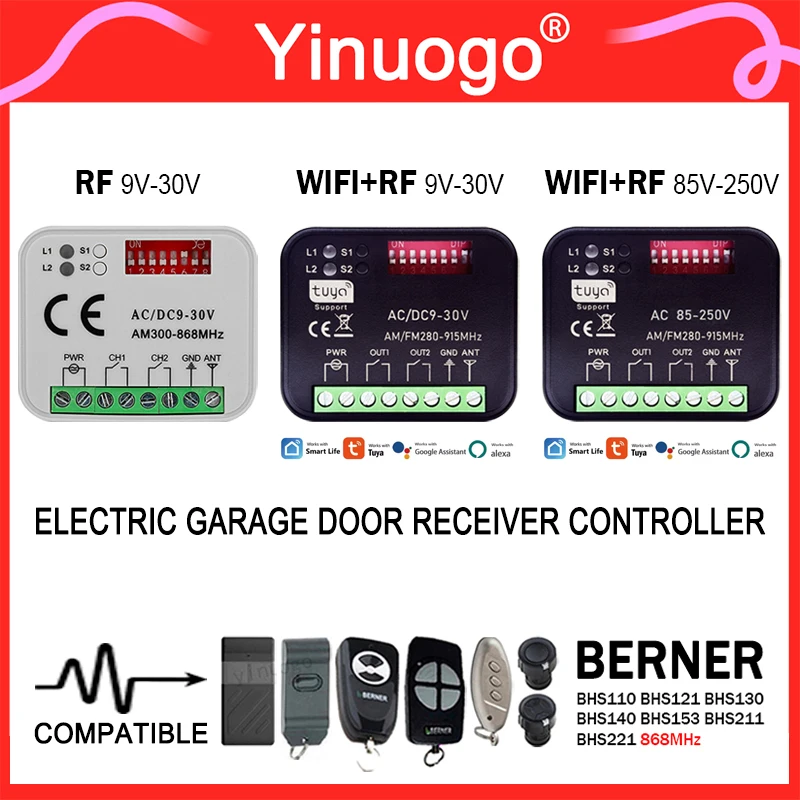 

TUYA RX-MULTI Garage Door Receiver 9-30V 85-250V 2CH For BelFox 7834 7834-E 7834VA 7834-mini HS-868-20 868MHz Remote Control