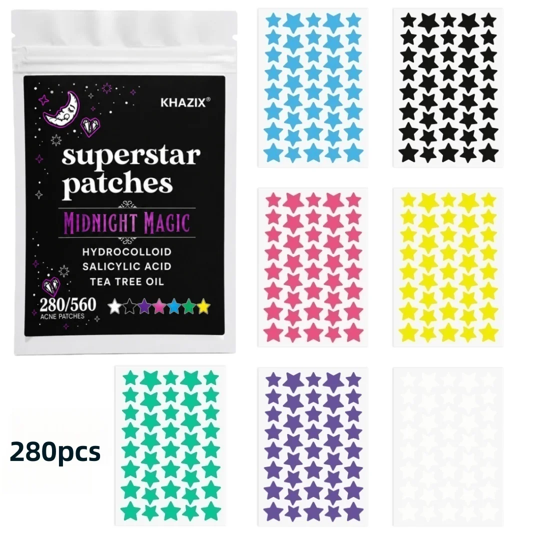 Hydrocolloid, Dermatologist Tested, Covers and Protects Visible Spots, Absorbs Gunk, 7Colors, Star stickers(280\560)