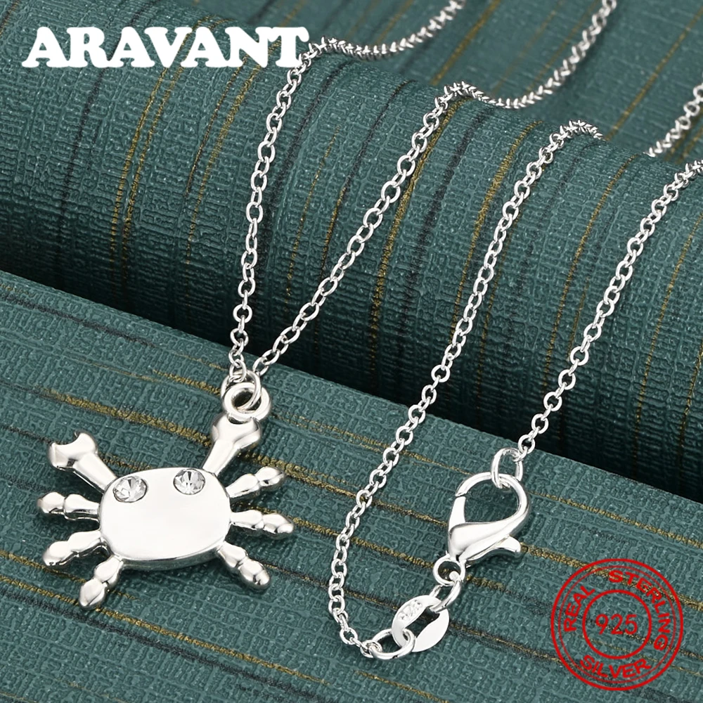 925 Sterling Silver Crab Pendant Necklace With Zircon Inlay - A Fresh And Elegant Design For Women, Ideal For Engagement Jewelry