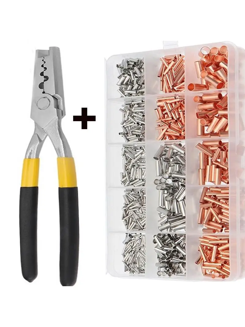 970 stks/set Koperen Pijp Verbinding Gezamenlijke Draad Kleine Koperen Pijp Kabel Crimp Terminal Lug Bussen Kit met Krimpkous Tang - afbeelding 2