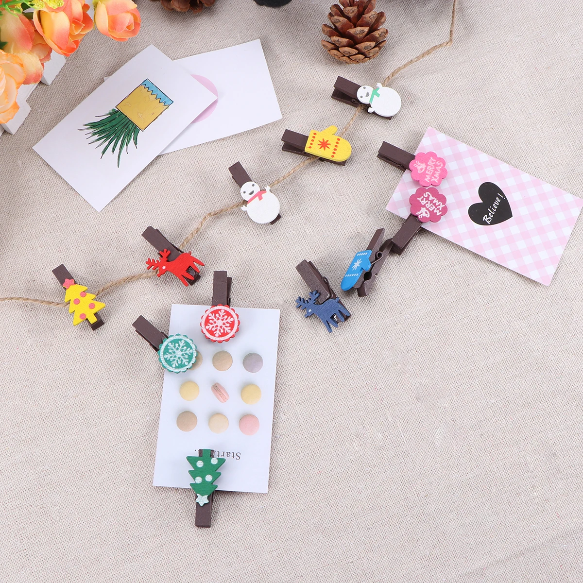 

12Pcs Mini Wooden Clothespins Photo Clips Natural Wood Paper Pegs Craft Hanging Decoration Christmas Photo Display Clips