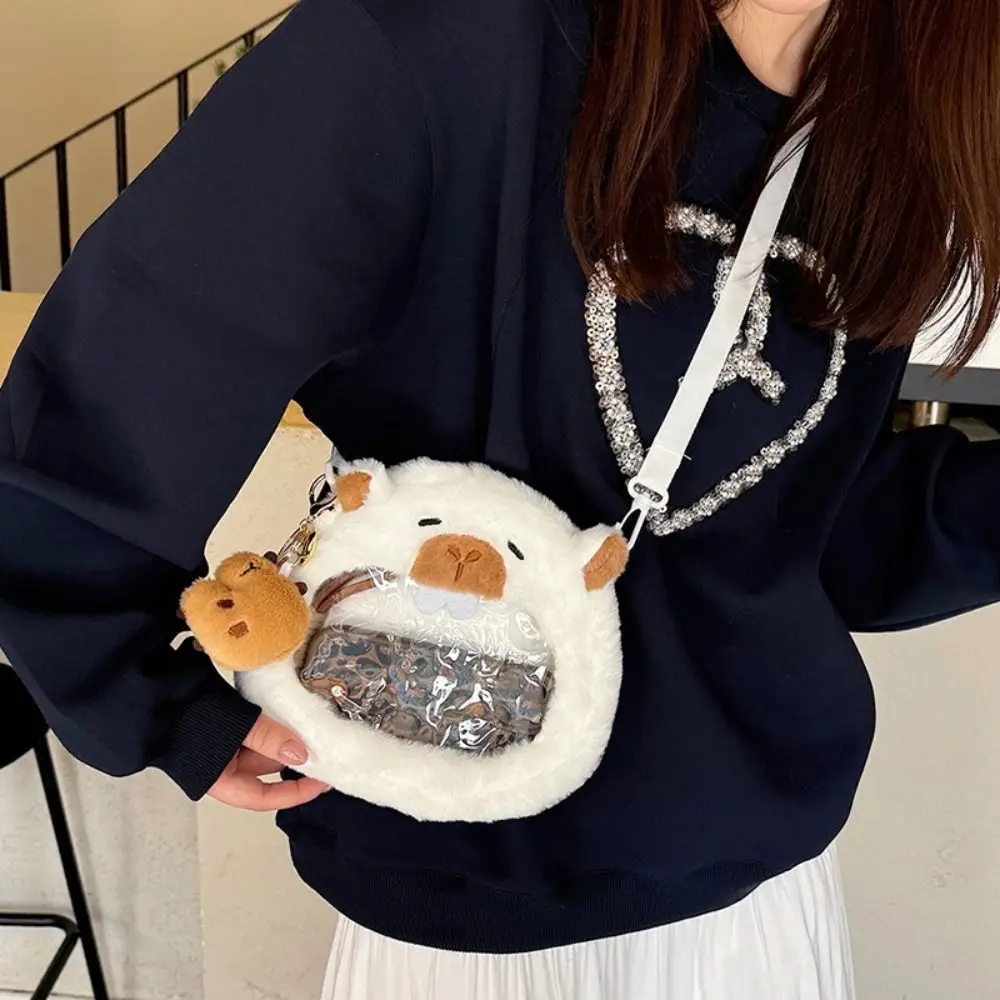 Kawaii Cartoon Capybara Plush Backpack See-through Capybara Pain Bag Crossbody Bags Shoulder Bag