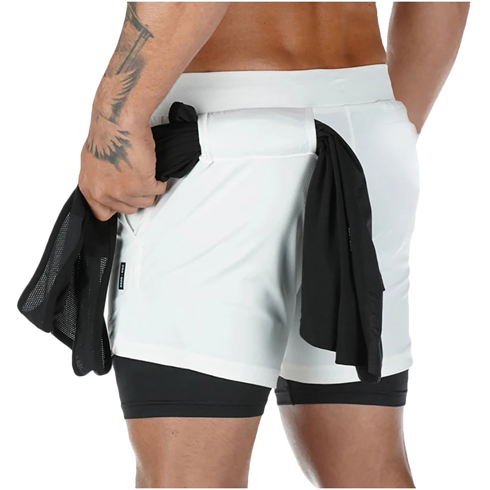 Gym Shorts Men Double-deck Workout Shorts 2 In 1 Quick Dry Workout Training Short Pants Fitness Sport Jogging Pants Running Shor