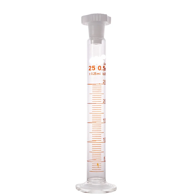 25ml Graduated Labrotary Glass Liquid Mearsuring Cylinder with plastic stopper