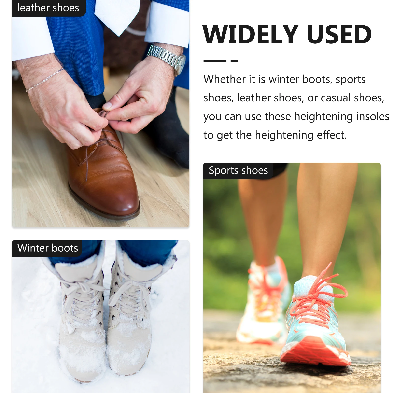 

4Pcs Useful Height Insoles High Grade Material Shock Absorbing Anti Slip Wear Resistant Shoe Cushions Height Increase Insole