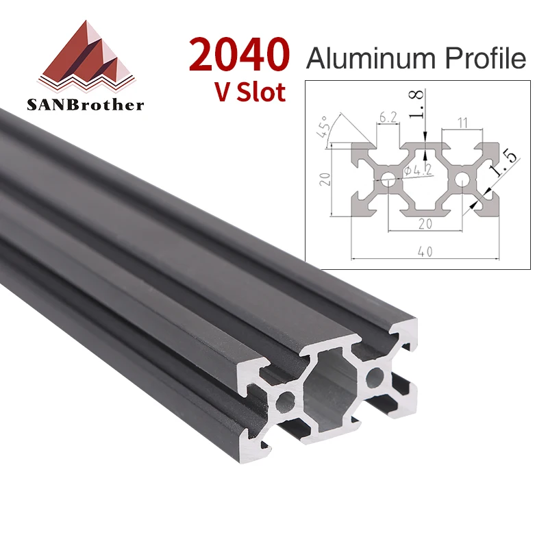 Trilho de Impressora 3D Padrão da UE, Trilho Linear Preto, Quadro DIY, V-Slot, 2020, 2020, 2040, 2040V, 2080, 2080V, 4040V, V-Slot, 1PC