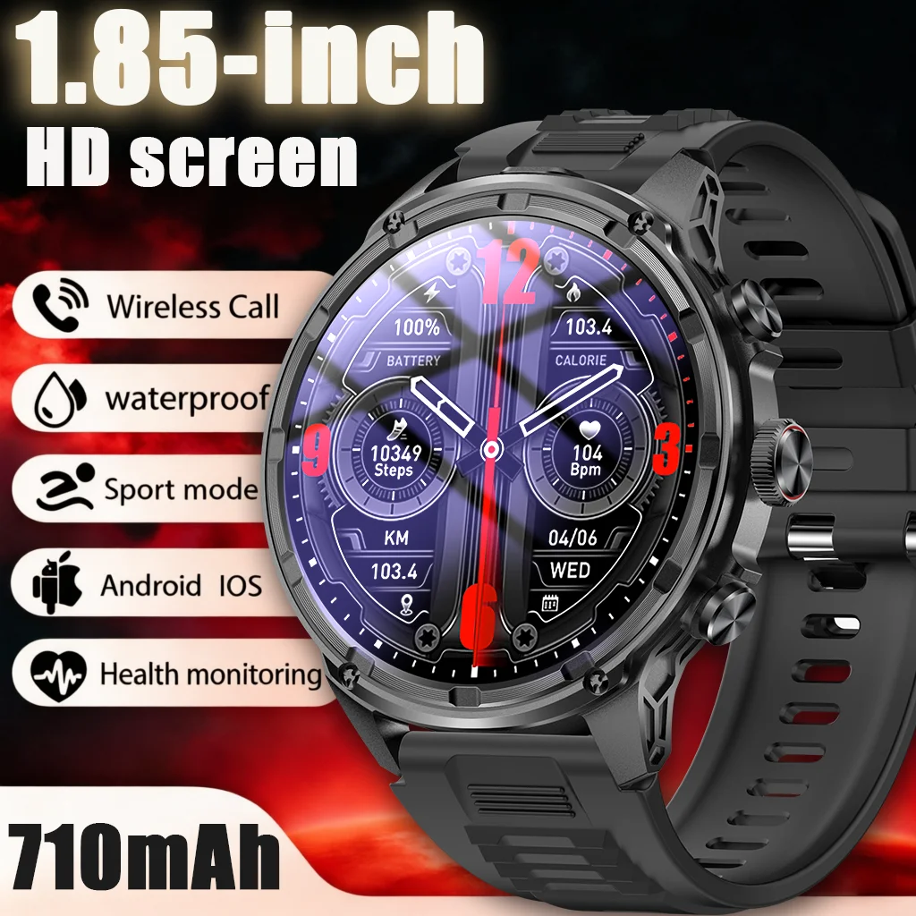 

Умные часы с HD-экраном 1,85 дюйма, аккумулятором 710 мАч, Bluetooth-звонками, мониторингом здоровья, спортивными режимами, водонепроницаемостью, GPS, компасом и функциями фитнеса