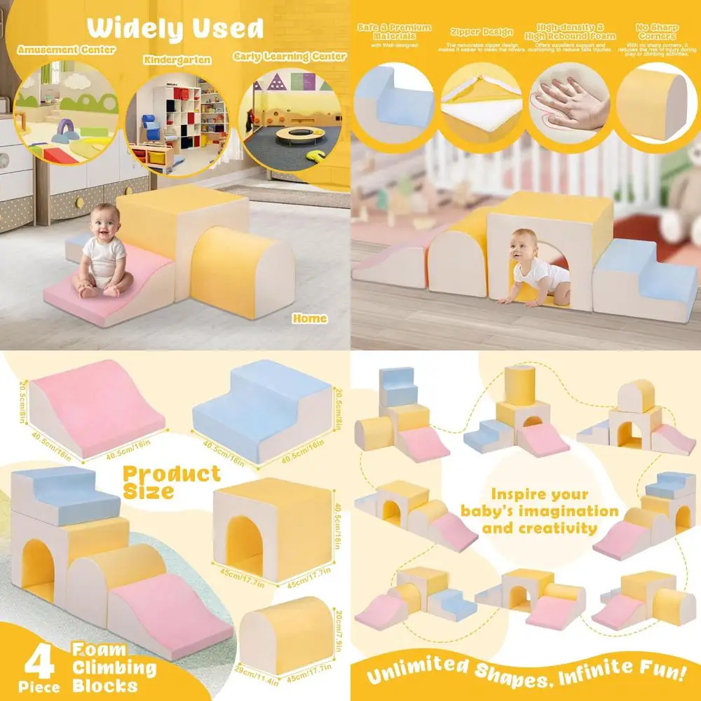 Indoor 4-Piece Soft Foam Climbing Blocks for 1-Year-Old Toddlers - Play Set for Crawling and Climbing Activities