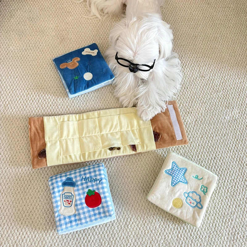 Brinquedo de Enriquecimento para Pets: Livro de Tecido com Som de Chocalho e Guizo para Mastigar, Esconder Petiscos e Roer - Ideal para Cães e Gatos (Cachorros e Gatinhos) - Uso Diário