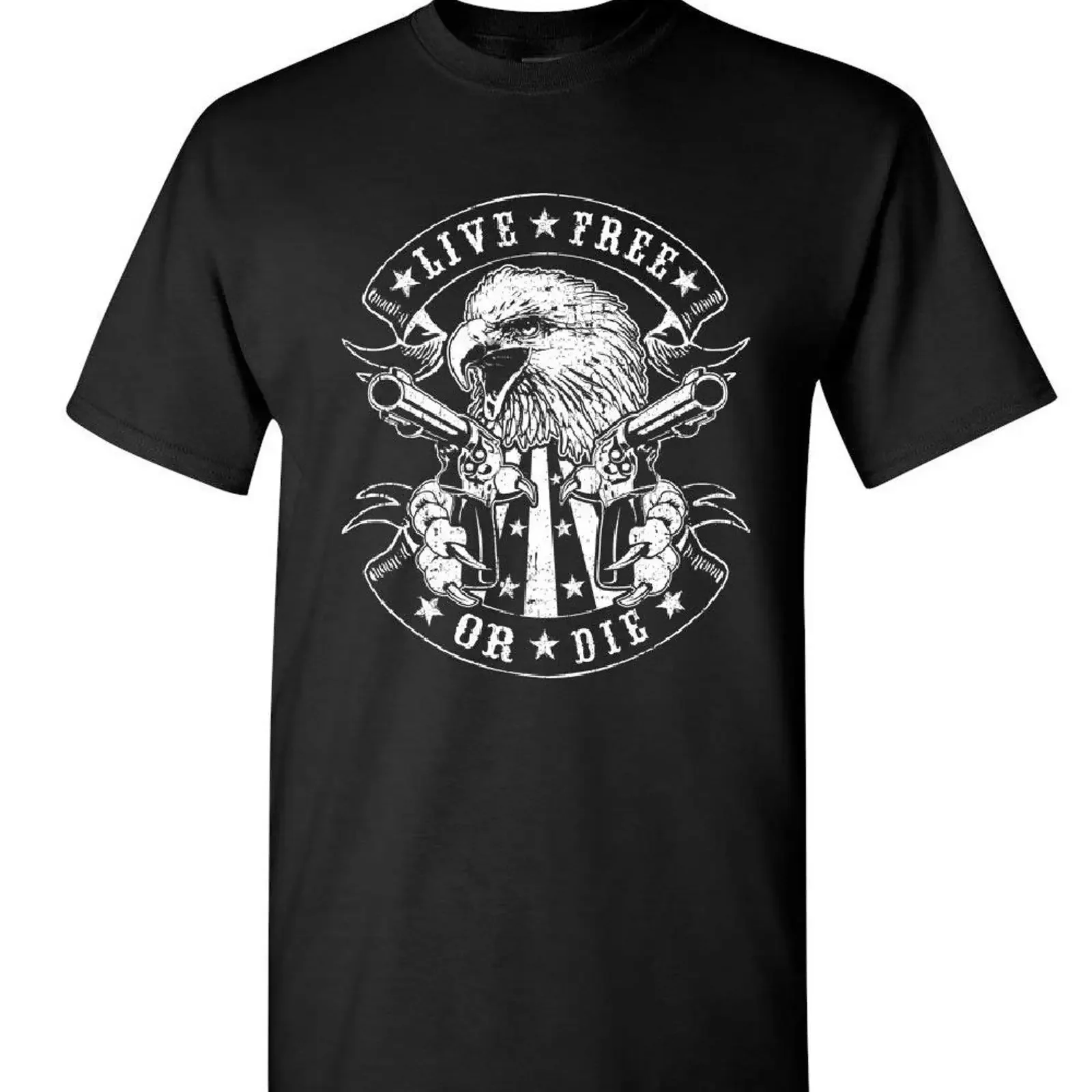 Live Free or Die T Shirt Eagle Biker 2nd Amendment American Flag Mens vintage Washed Unisex Top For Everyday Wear