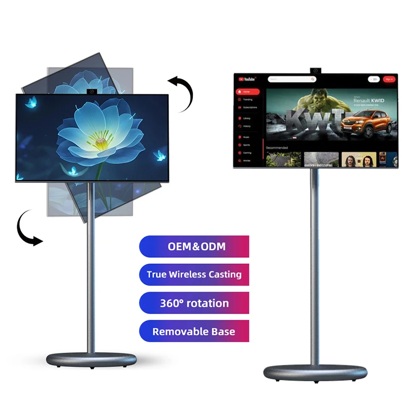27 Pouces Gris Android TéLéVision Intelligente éCran Mobile Affichage Interactif Portable Tv IntéGré Batterie Haut-Parleur Moblle Smart Tv
