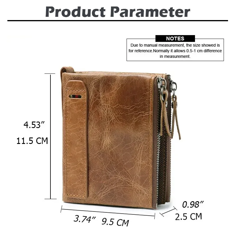 New RFID Protected Classical Genuine Leather Men Wallet Card Holders Wallets Double Zippers Coin Wallet Men Leather Short Purse