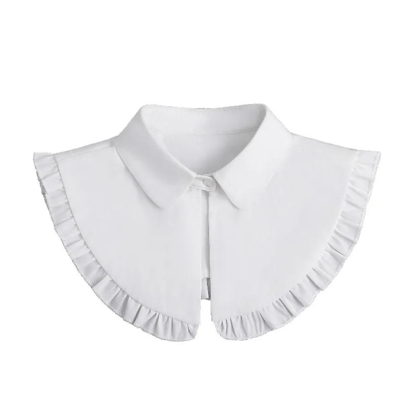 가을 여성용 라펠 가짜 칼라 숄 탑 빈티지 러플 트림 넥 케이프 여성 드레스 셔츠 탈부착 가능한 칼라