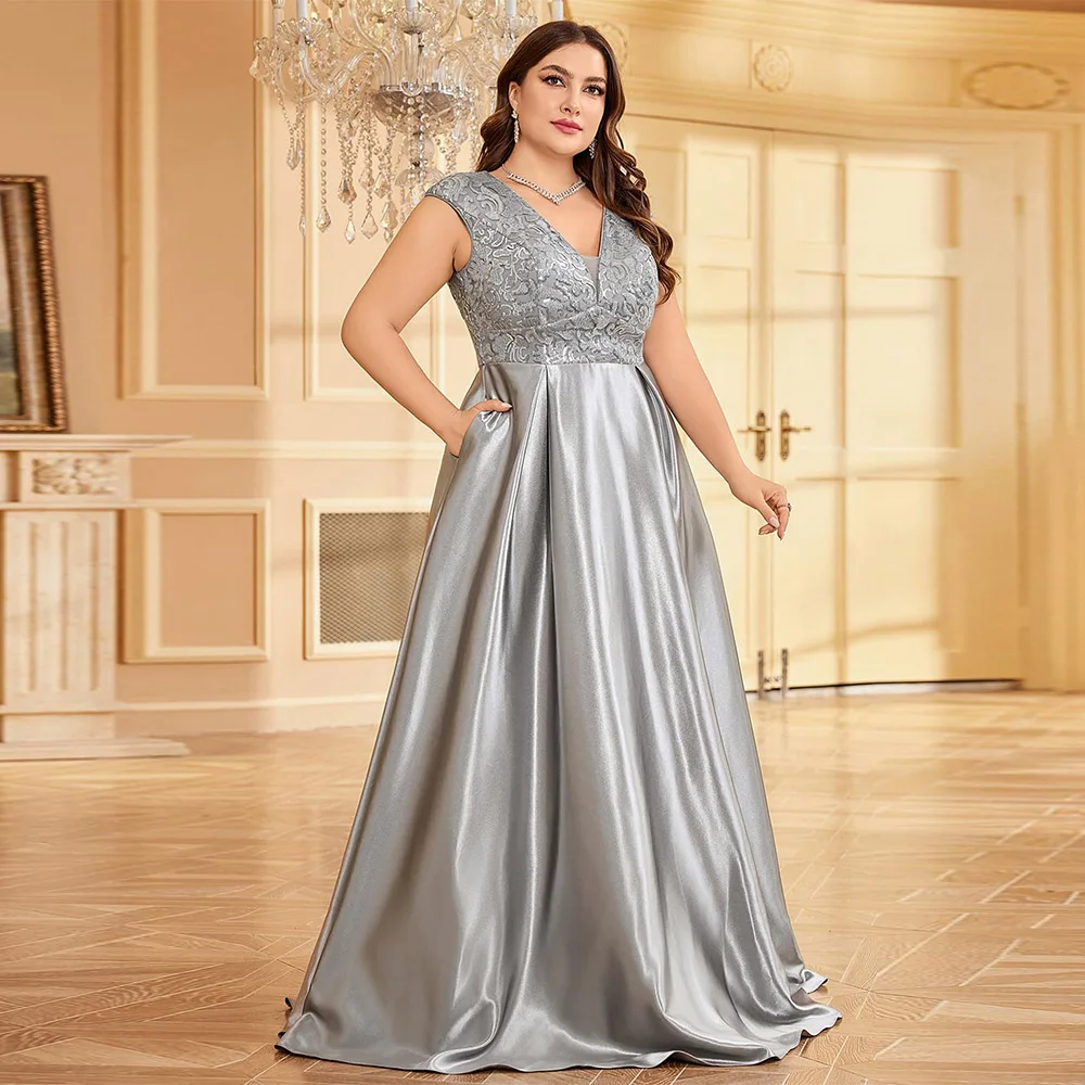 

Customized Exquisite Satin Appliques Lace Mother of The Bride Formal Gown for Wedding Sleeveless V-Neck Evening Dress 2025