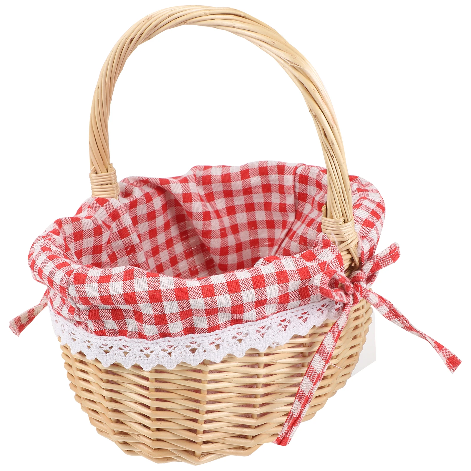 

Red Plaid Wicker Basket Hand Woven Linen Inner Fruit Vegetable Bread Storage Gift Modern Minimalist Style Picnic Organizer
