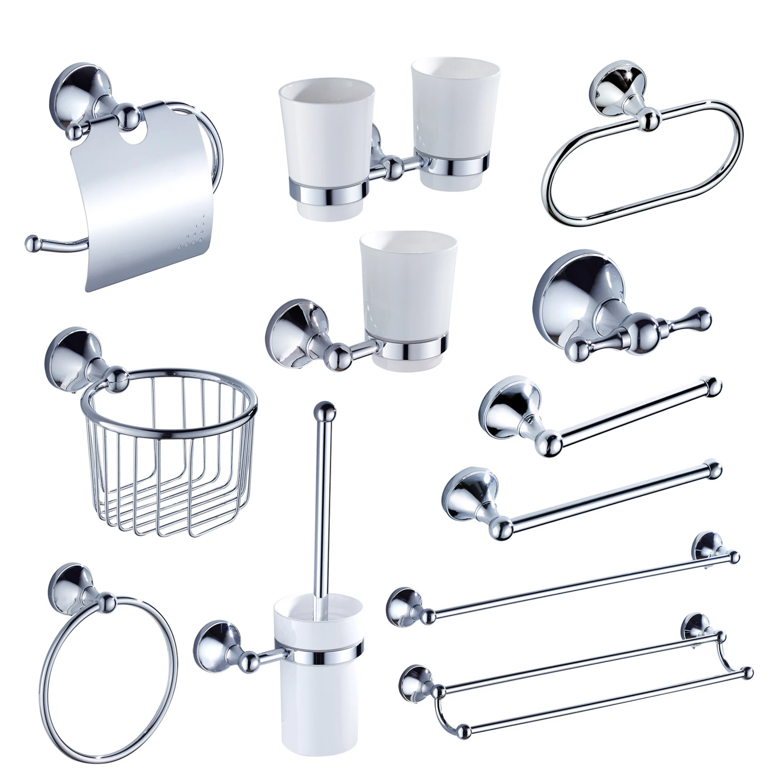 Chrome Bathroom Hardware Set Brass Chrome Double Towel Bar Toilet Brush Shelf WC Paper Roll Holder for Bathroom Accessories Set