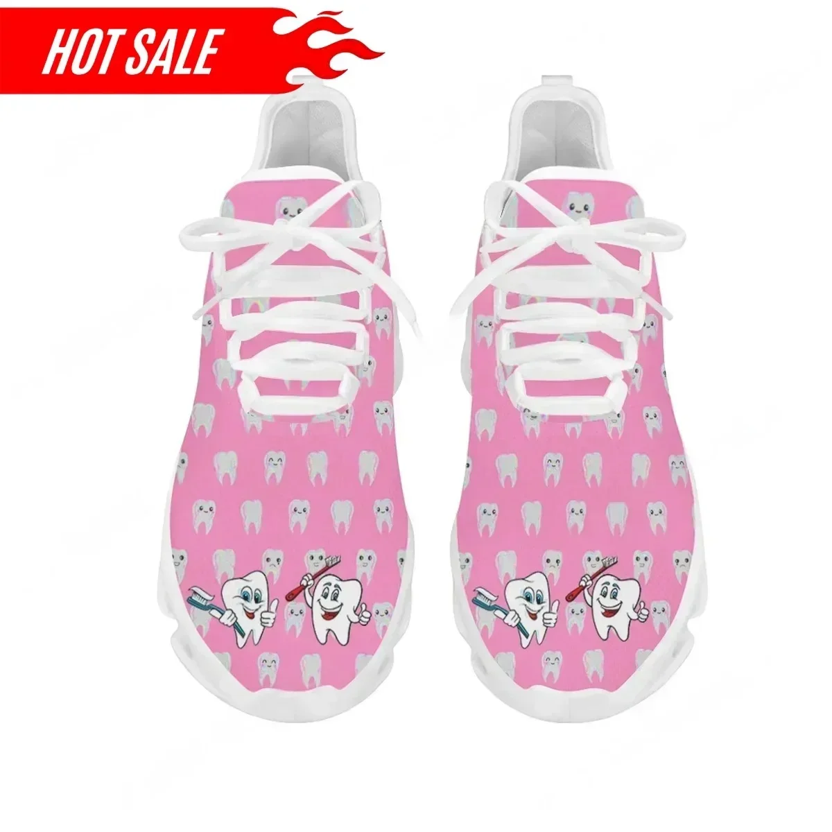 

Hot Cartoon Teeth Print Women's Flats Sneakers Fashion Kawaii Lace-Up Vulcanized Shoes Outdoor Breathable Non-Slip Running Shoes