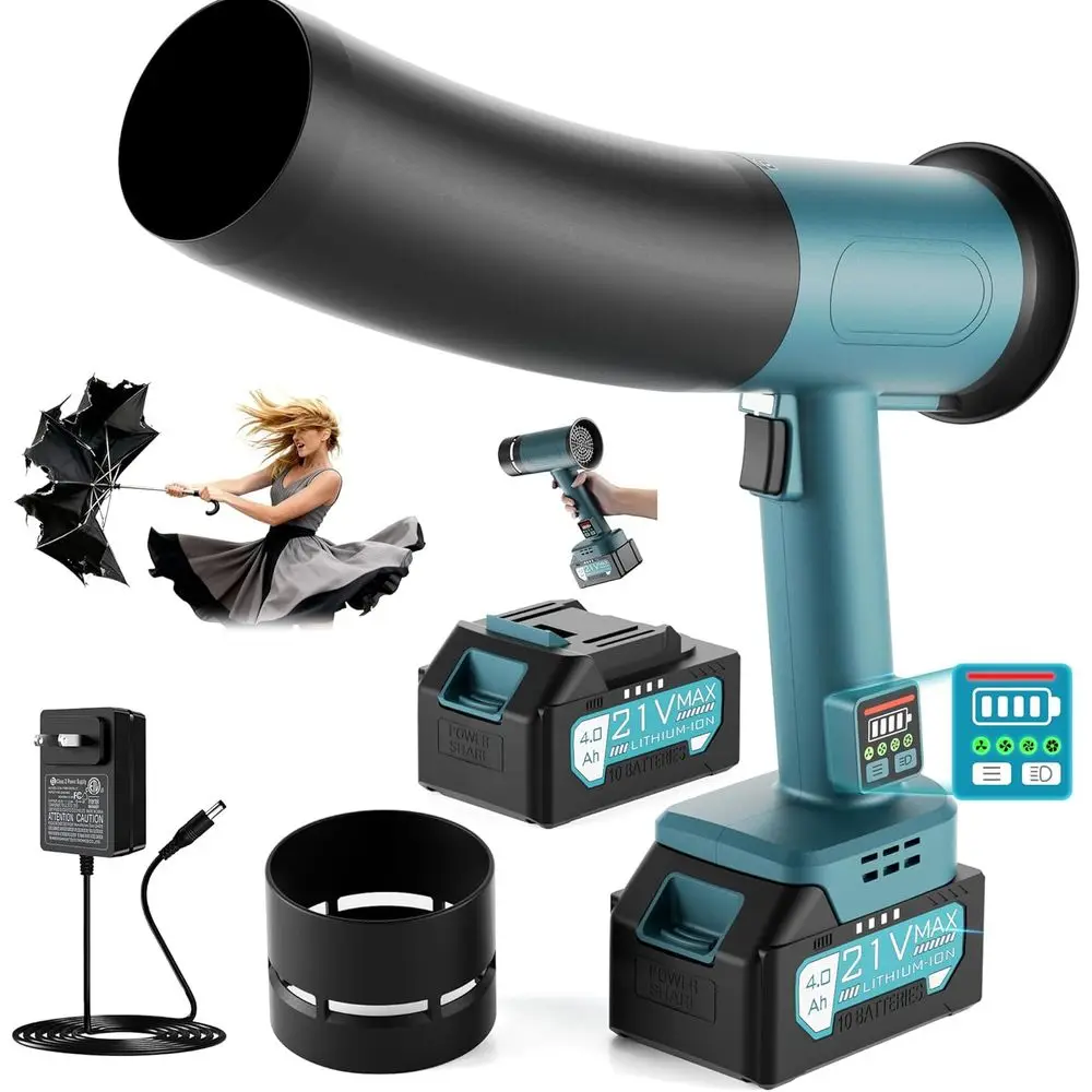 

Powerful Car Dryer Air Blower, 670CFM Airflow, 4-Speed, 4Lb Max Thrust, 4.0Ah Battery and Charger, 2 Extended Tube & LED, Super