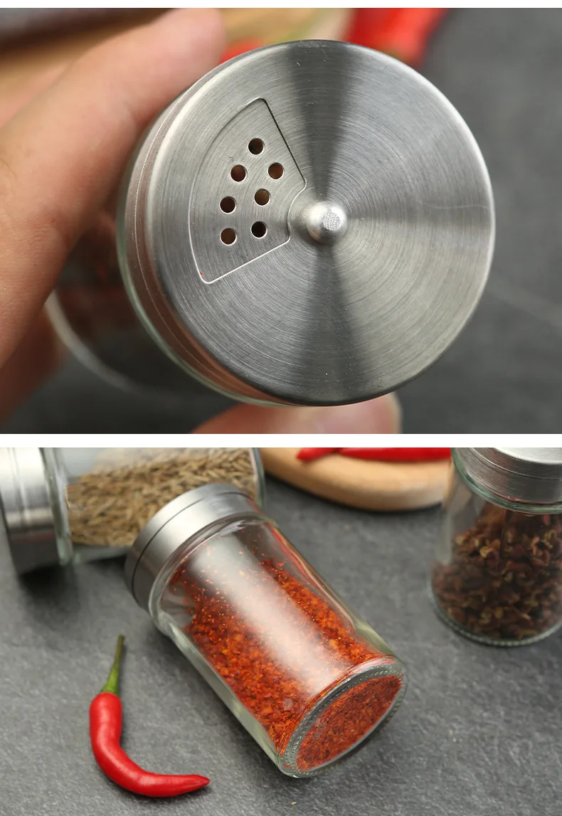 Rotating Stainless Steel Lid Clear Glass Seasoning Jars Glass Seasoning Bottle Kitchen Supplies Glass Sealed Seasoning Bottle