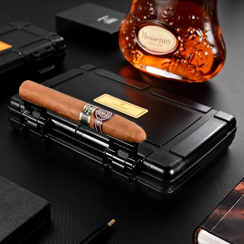 Portable Travel Cigar Box, Moisturizing Cigar Holder, Waterproof Humidor Case, 5 Cigar Set。